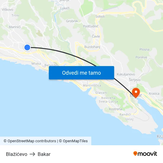 Blažićevo to Bakar map