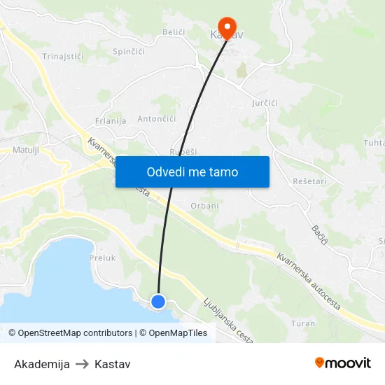 Akademija to Kastav map