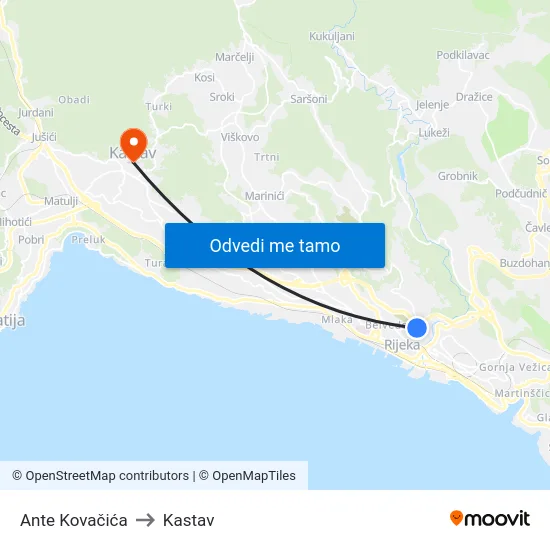 Ante Kovačića to Kastav map