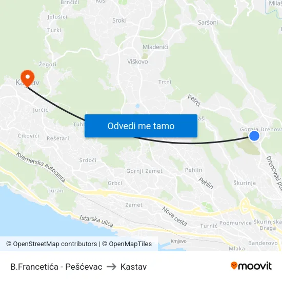 B.Francetića - Pešćevac to Kastav map