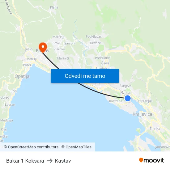 Bakar 1 Koksara to Kastav map