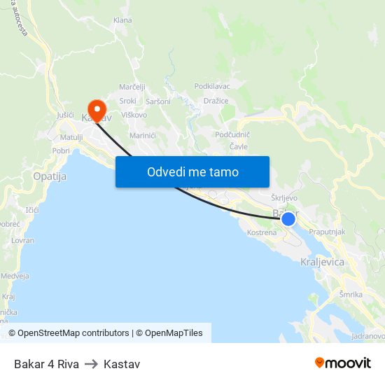 Bakar 4 Riva to Kastav map