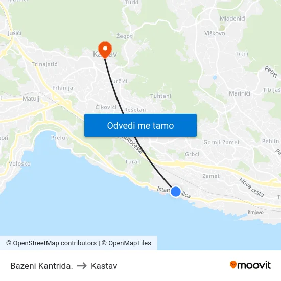 Bazeni Kantrida. to Kastav map