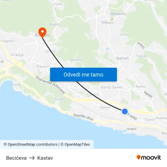 Becićeva to Kastav map