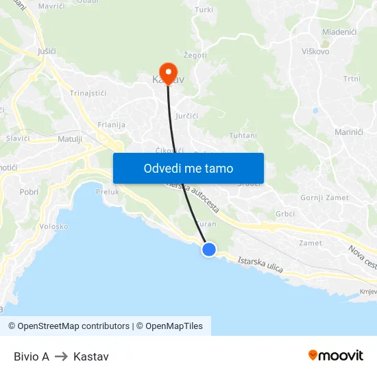 Bivio  A to Kastav map