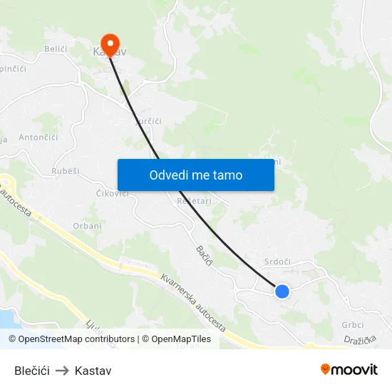 Blečići to Kastav map