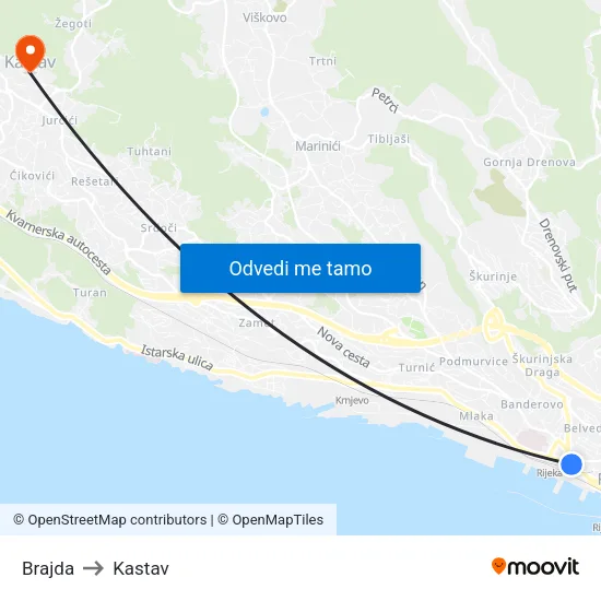 Brajda to Kastav map