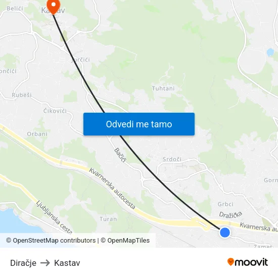 Diračje to Kastav map