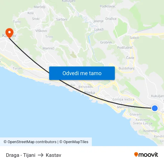 Draga - Tijani to Kastav map