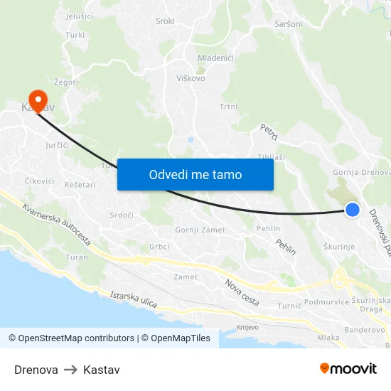 Drenova to Kastav map