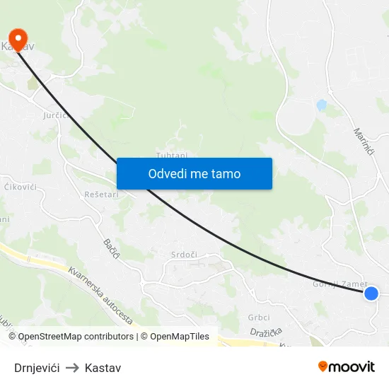 Drnjevići to Kastav map