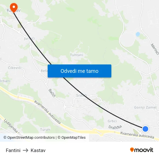 Fantini to Kastav map