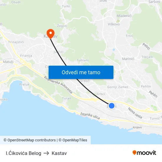 I.Ćikovića Belog to Kastav map