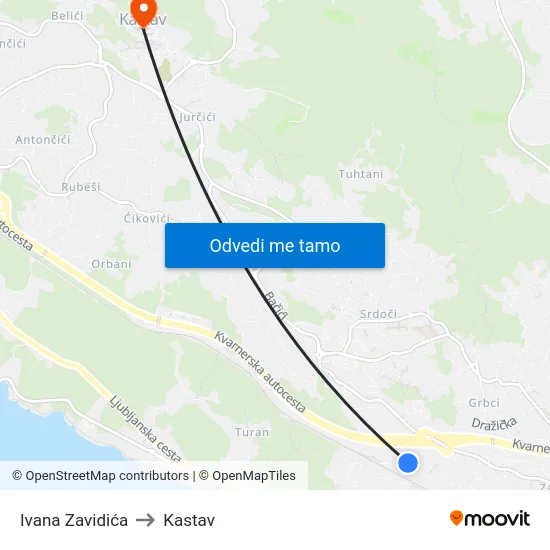Ivana Zavidića to Kastav map