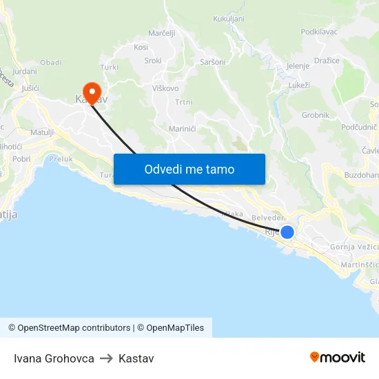 Ivana Grohovca to Kastav map