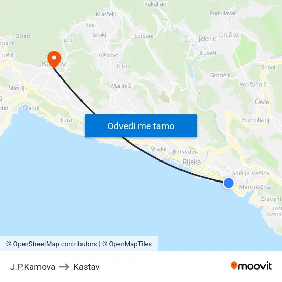 J.P.Kamova to Kastav map