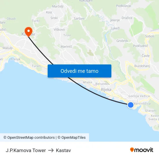J.P.Kamova Tower to Kastav map