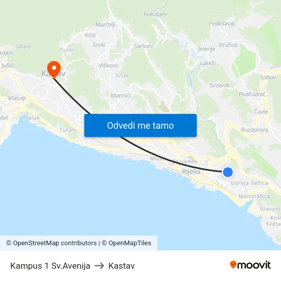 Kampus 1 Sv.Avenija to Kastav map