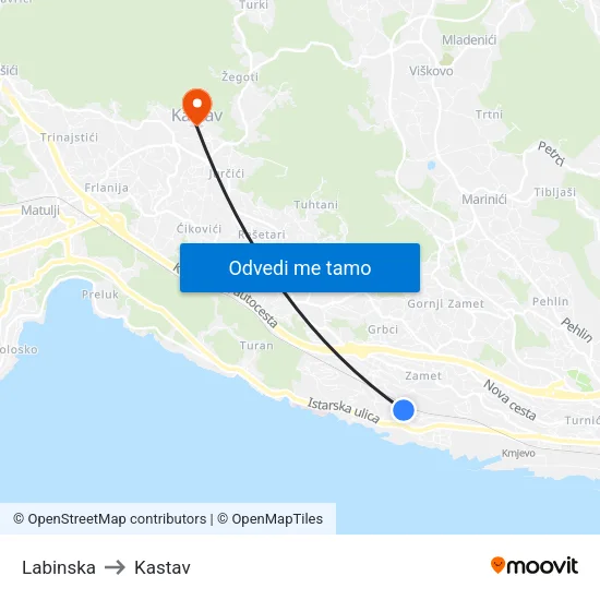 Labinska to Kastav map