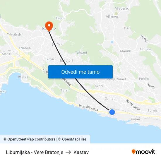 Liburnijska - Vere Bratonje to Kastav map