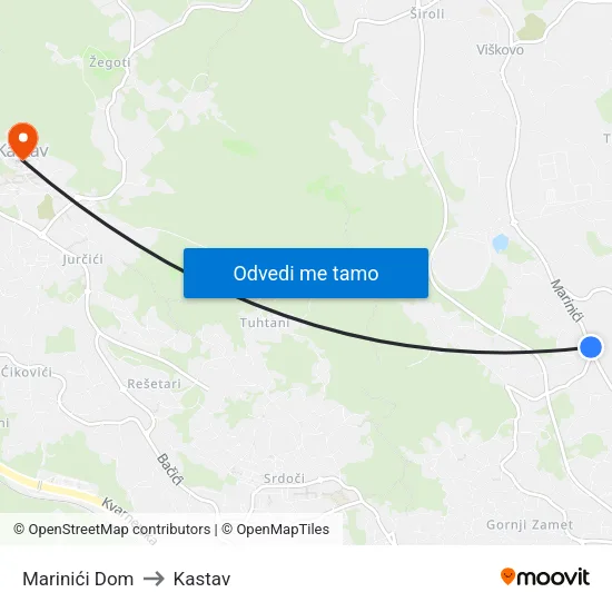 Marinići Dom to Kastav map