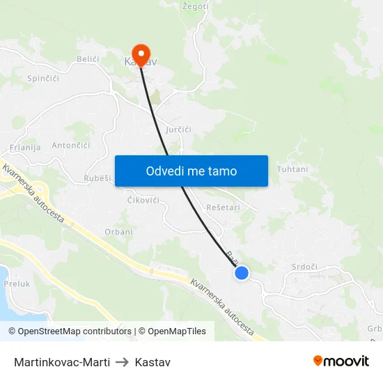 Martinkovac-Marti to Kastav map
