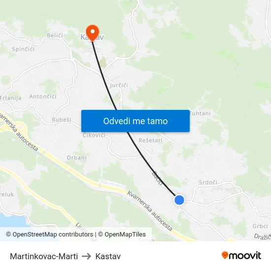 Martinkovac-Marti to Kastav map
