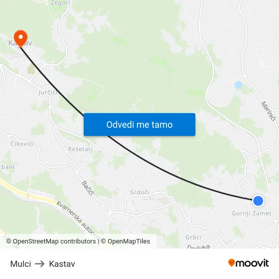 Mulci to Kastav map