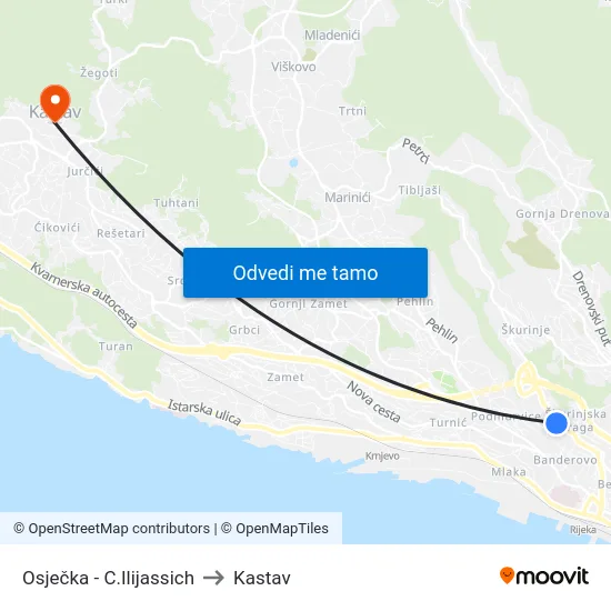 Osječka - C.Ilijassich to Kastav map