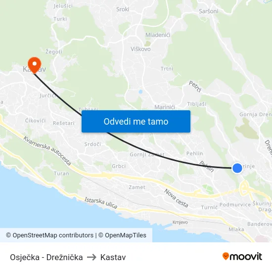 Osječka - Drežnička to Kastav map