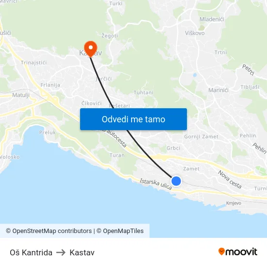 Oš Kantrida to Kastav map