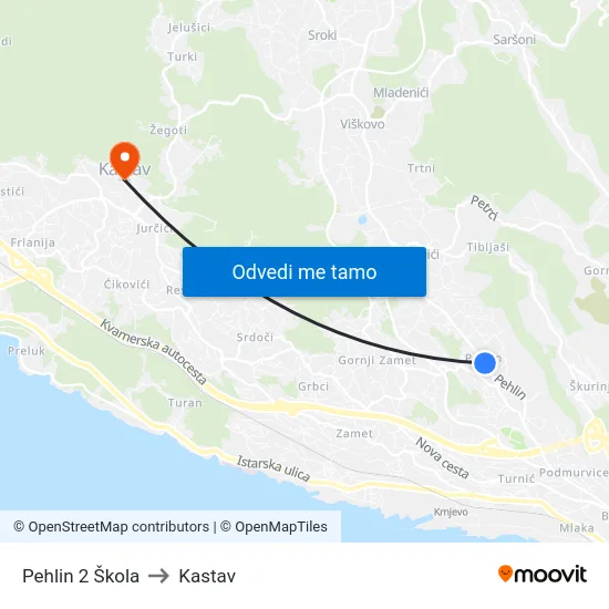 Pehlin 2 Škola to Kastav map