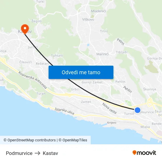 Podmurvice to Kastav map
