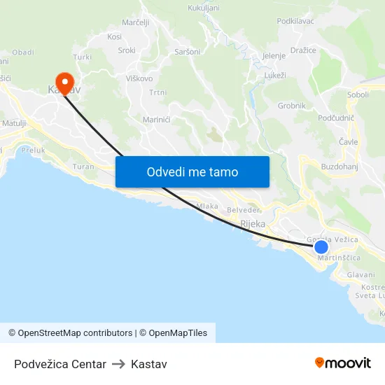 Podvežica  Centar to Kastav map