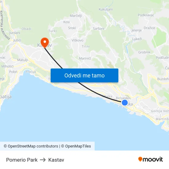 Pomerio Park to Kastav map