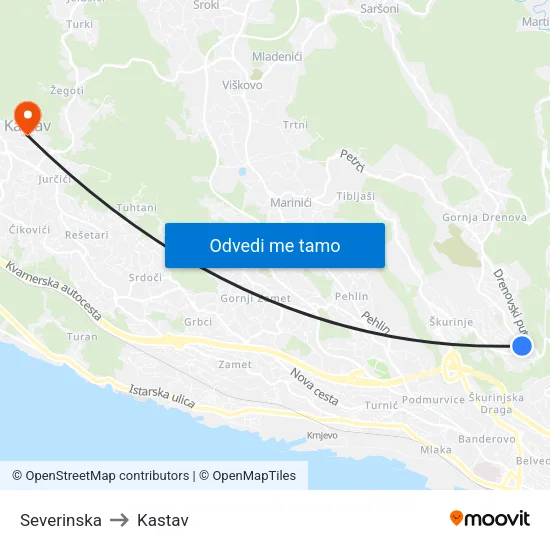 Severinska to Kastav map