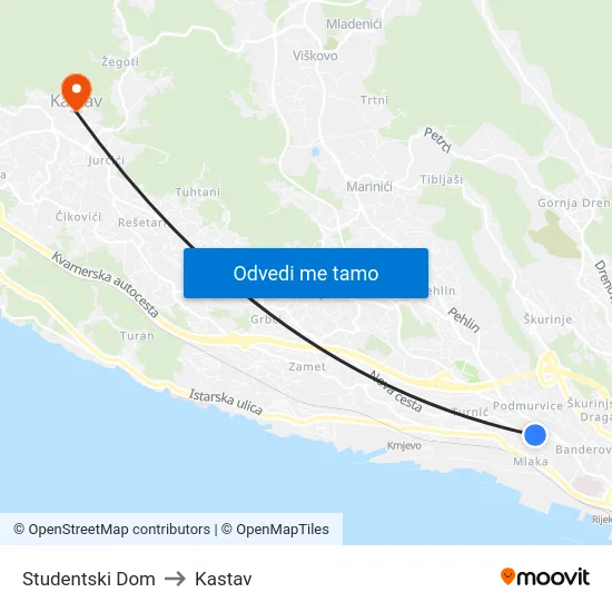 Studentski Dom to Kastav map