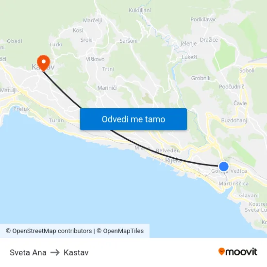 Sveta Ana to Kastav map