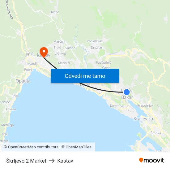 Škrljevo 2 Market to Kastav map