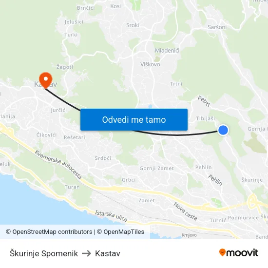 Škurinje Spomenik to Kastav map