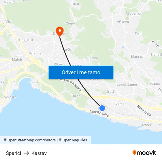 Šparići to Kastav map