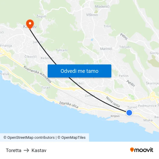 Toretta to Kastav map
