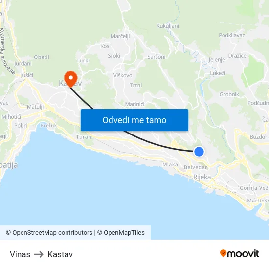 Vinas to Kastav map