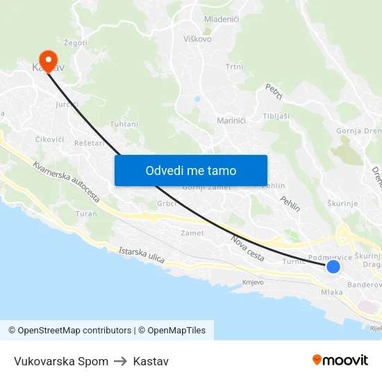 Vukovarska Spom to Kastav map