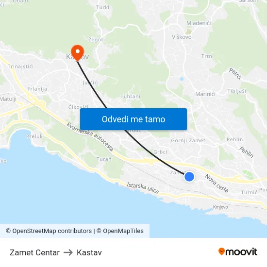 Zamet Centar to Kastav map