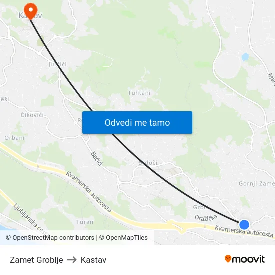 Zamet Groblje to Kastav map