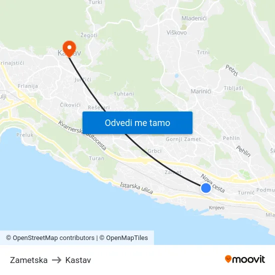 Zametska to Kastav map