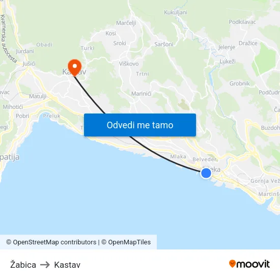 Žabica to Kastav map