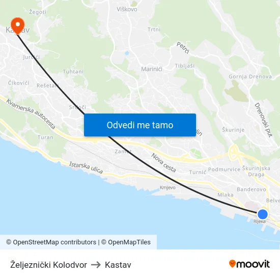 Željeznički Kolodvor to Kastav map