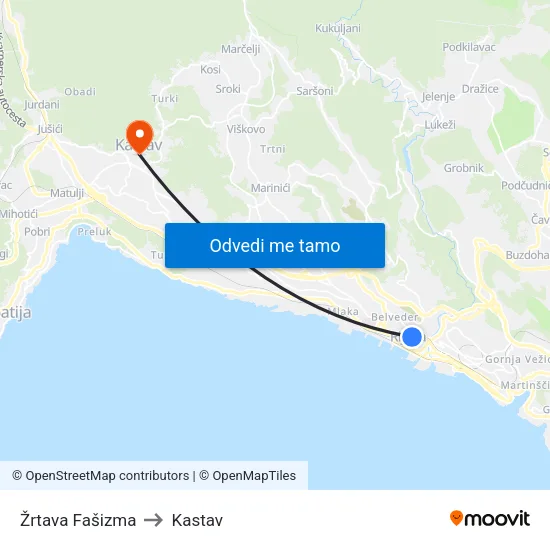 Žrtava Fašizma to Kastav map